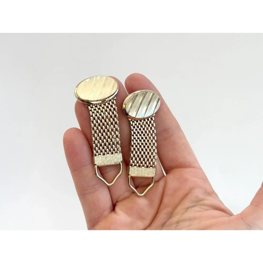 Textured Midcentury Style Oval Retro Gold Toned Round Vintage Cuff Links
